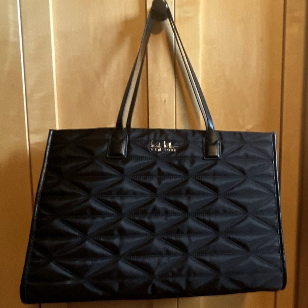 Nicole Miller New York Black Quilted Tote Bag w/ Detachable Strap